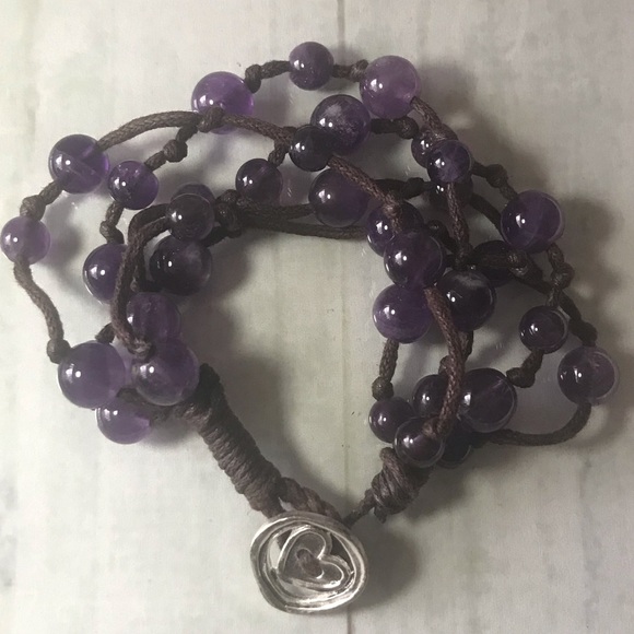 Purple bead with heart closure bracelet - Picture 2 of 6